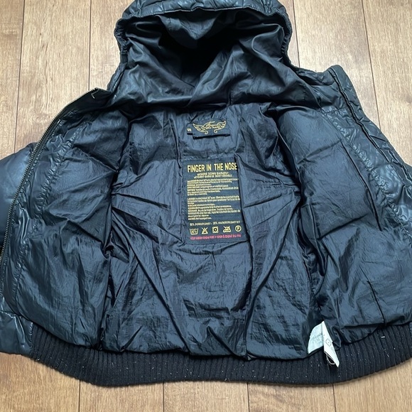 Finger In The Nose kids winter down puffer jacket coat 2/3 years black hood - Picture 10 of 12